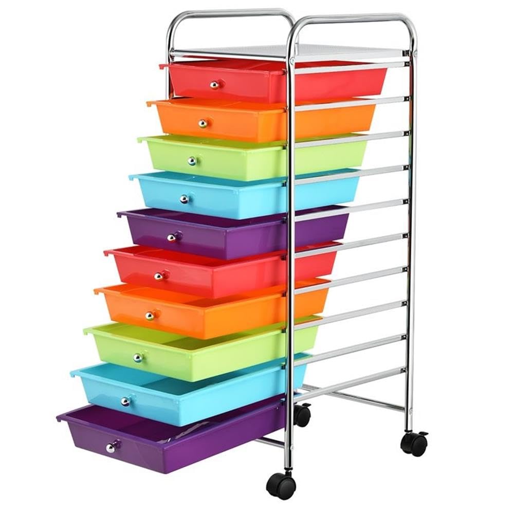 10 Drawer Rolling Storage Cart with Lockable Casters W287763