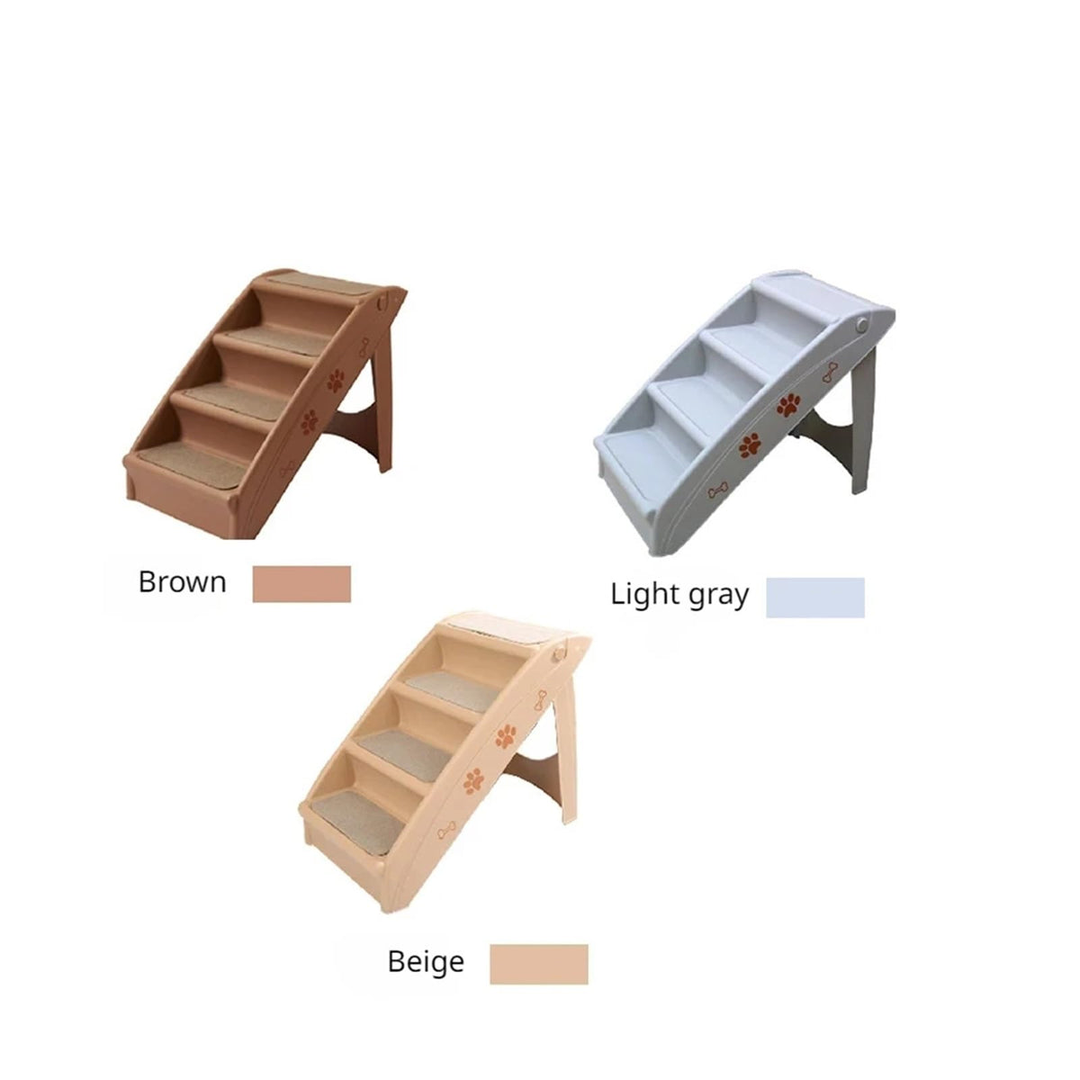 Folding Plastic 4 Steps Non-Slip Dog Stairs Light Gray T864280