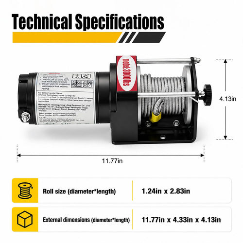 12V DC Electric Winch with Steel Cable Y2243