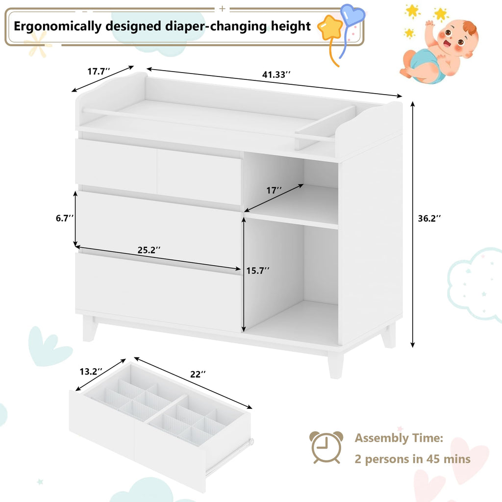 White Baby Changing Table with 4 Drawers J41668