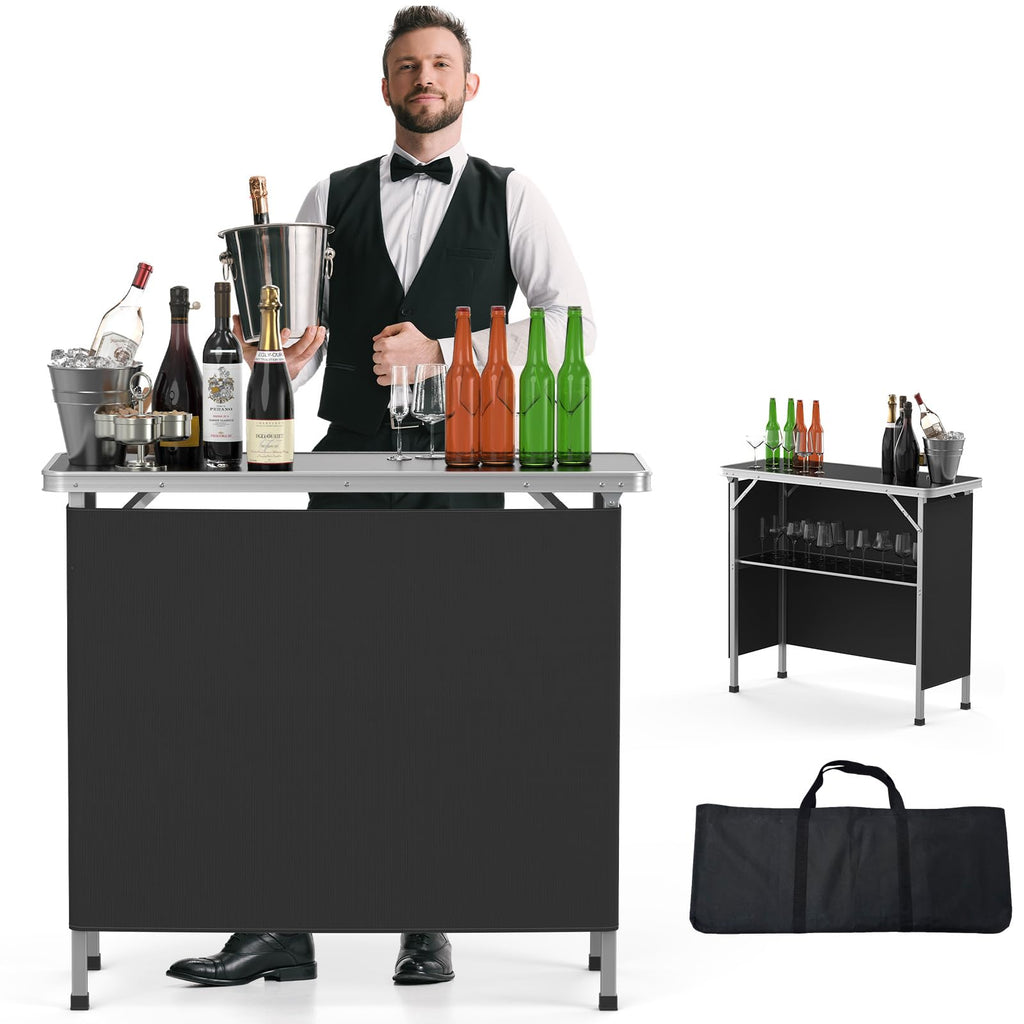 Portable 2-Tier Mobile Bar Table with Black Skirt I9895