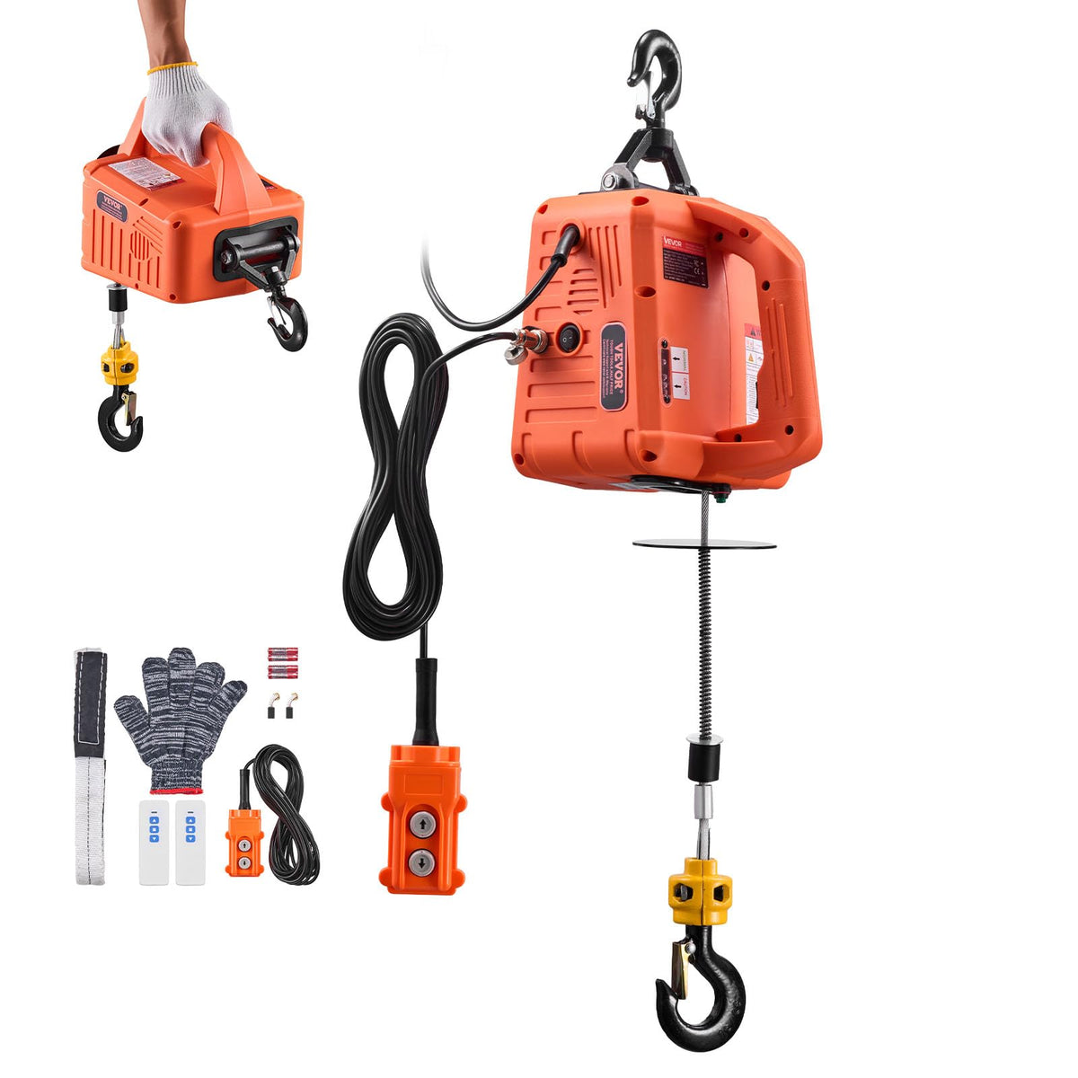 1500W 1550 lbs Electric Hoist Winch with Wired and Wireless Remote Control Q3166