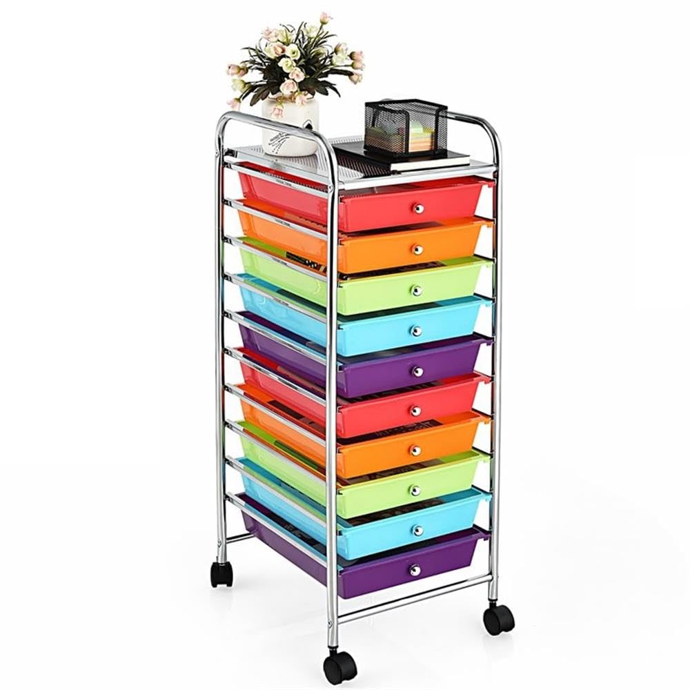 10 Drawer Rolling Storage Cart with Lockable Casters W287763