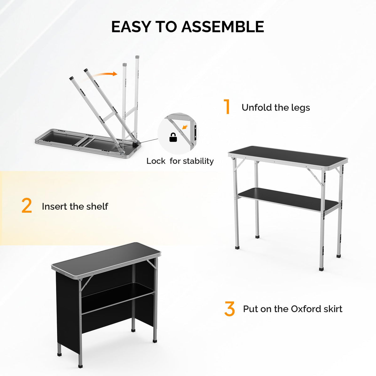 Portable 2-Tier Mobile Bar Table with Black Skirt I9895