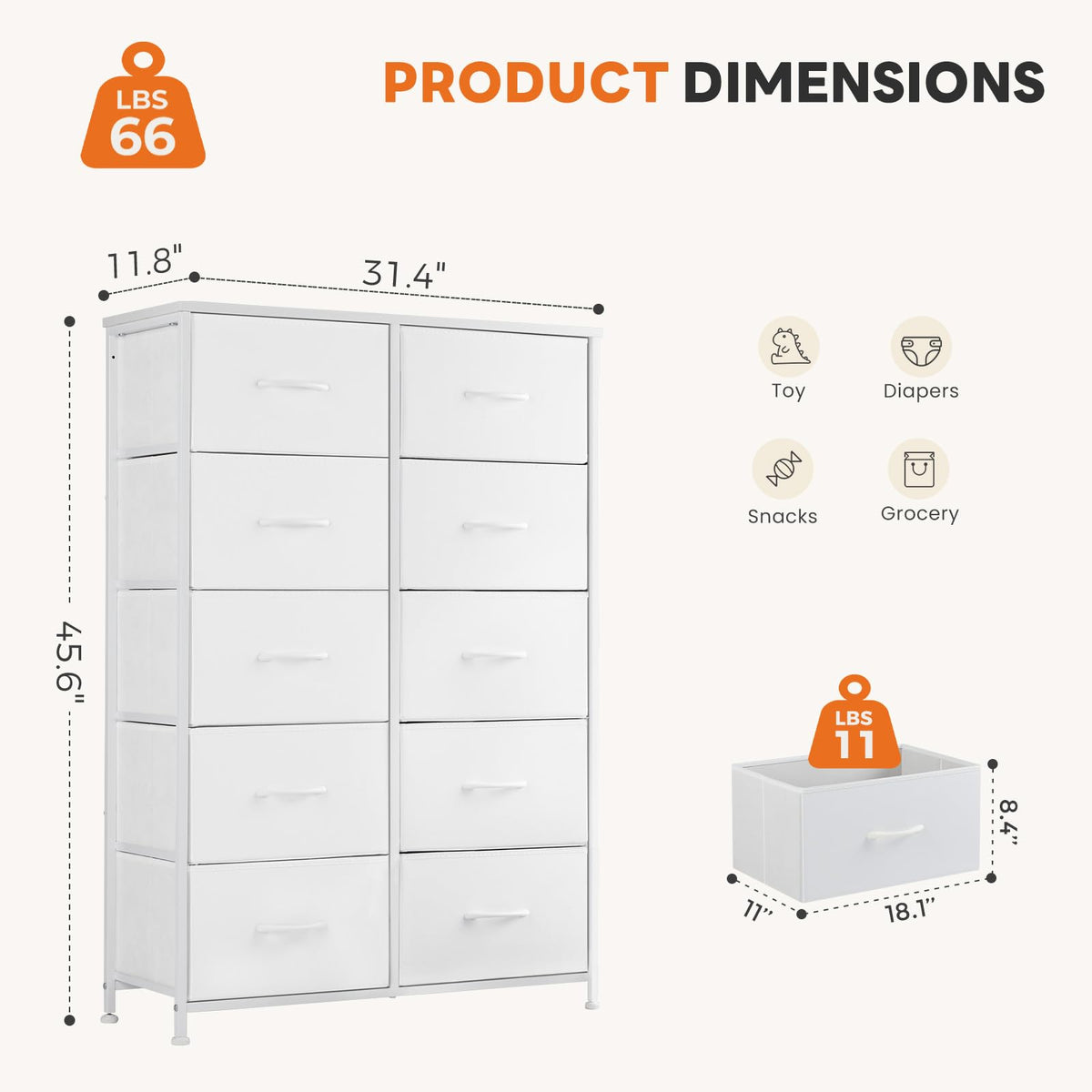 White 10 Drawer Tall Dresser Q81292