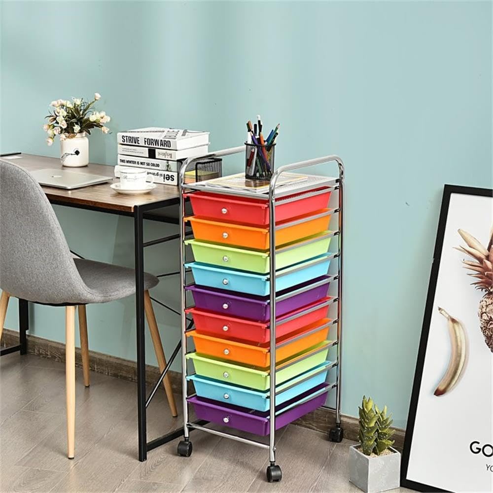 10 Drawer Rolling Storage Cart with Lockable Casters W287763