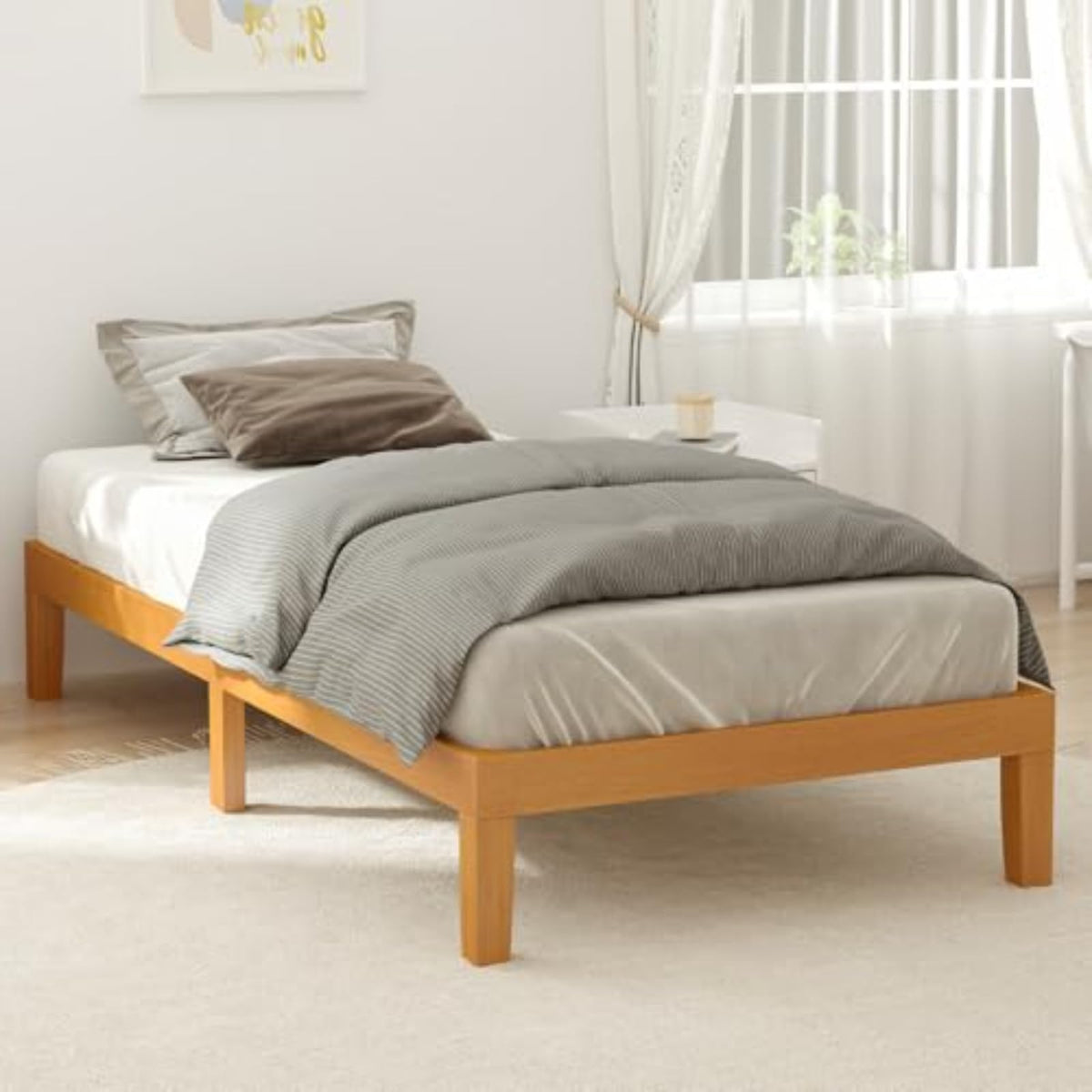 Twin Size 12 Inch Wood Platform Bed Frame E347476
