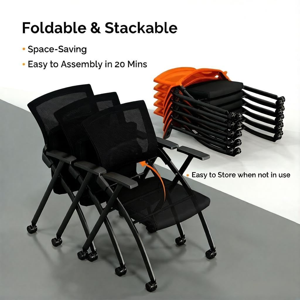 Black Stackable Folding Office Chair with Wheels X87430