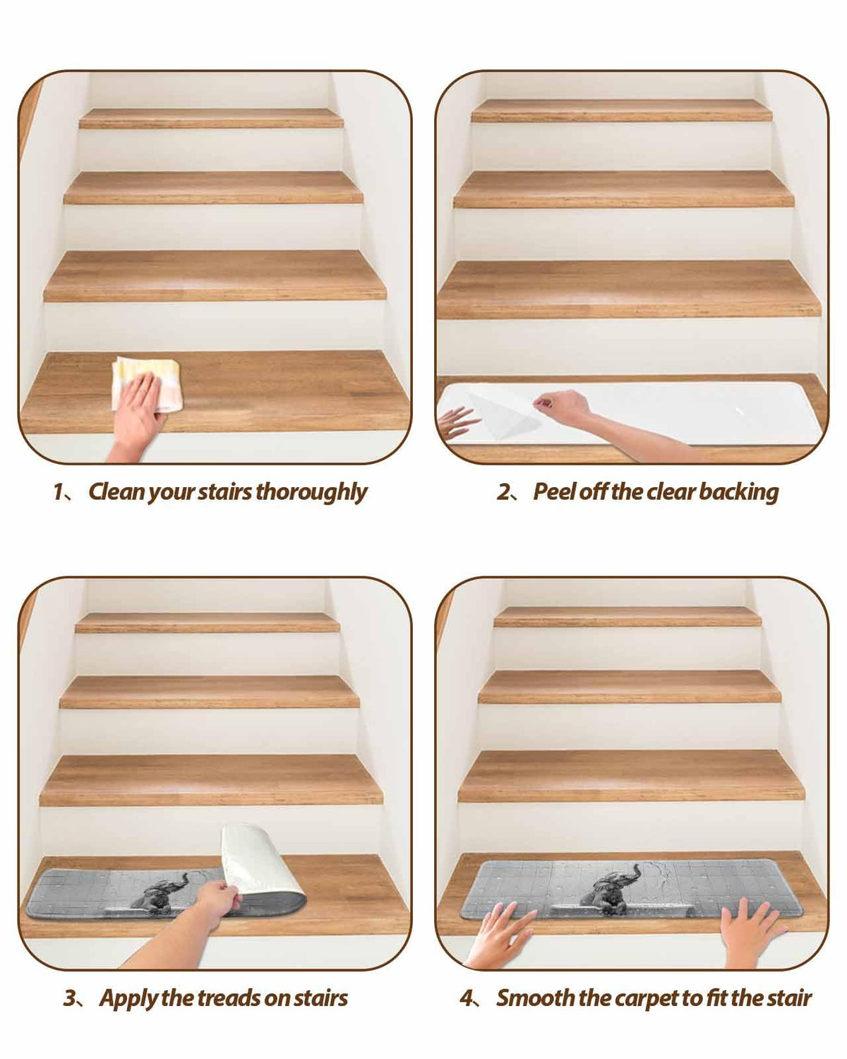 Grey Peel and Stick Stair Treads 8''x30'' 10PCS I1943