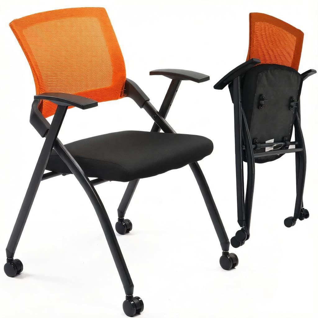 Black Stackable Folding Office Chair with Wheels X87430