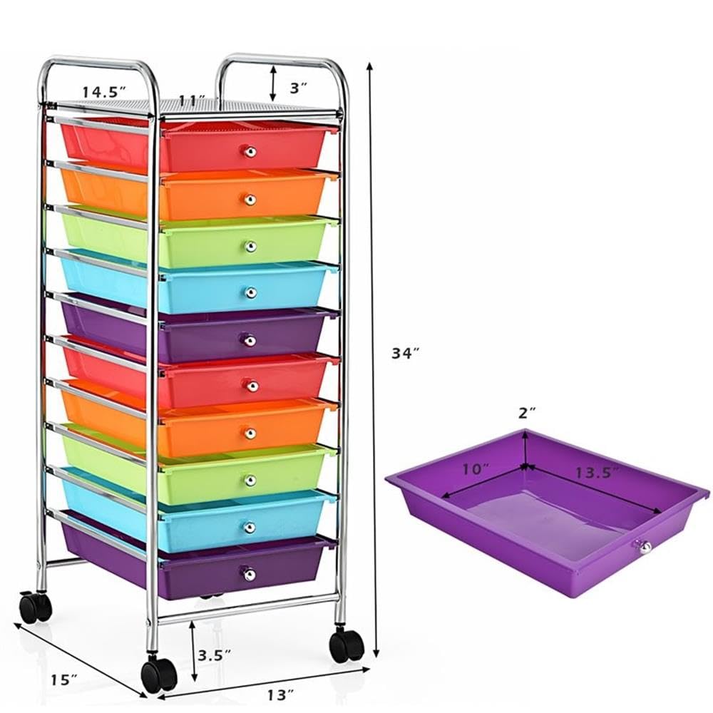 10 Drawer Rolling Storage Cart with Lockable Casters W287763