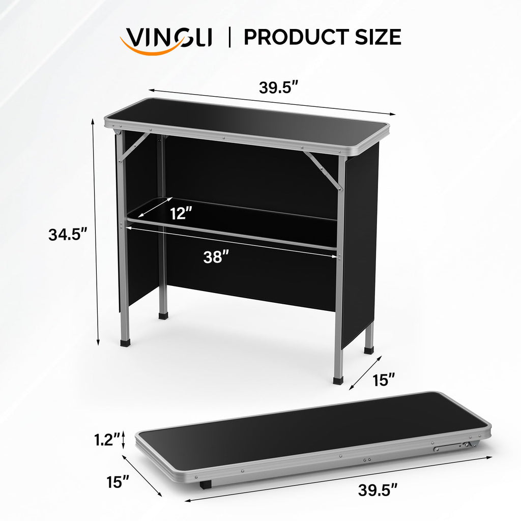Portable 2-Tier Mobile Bar Table with Black Skirt I9895