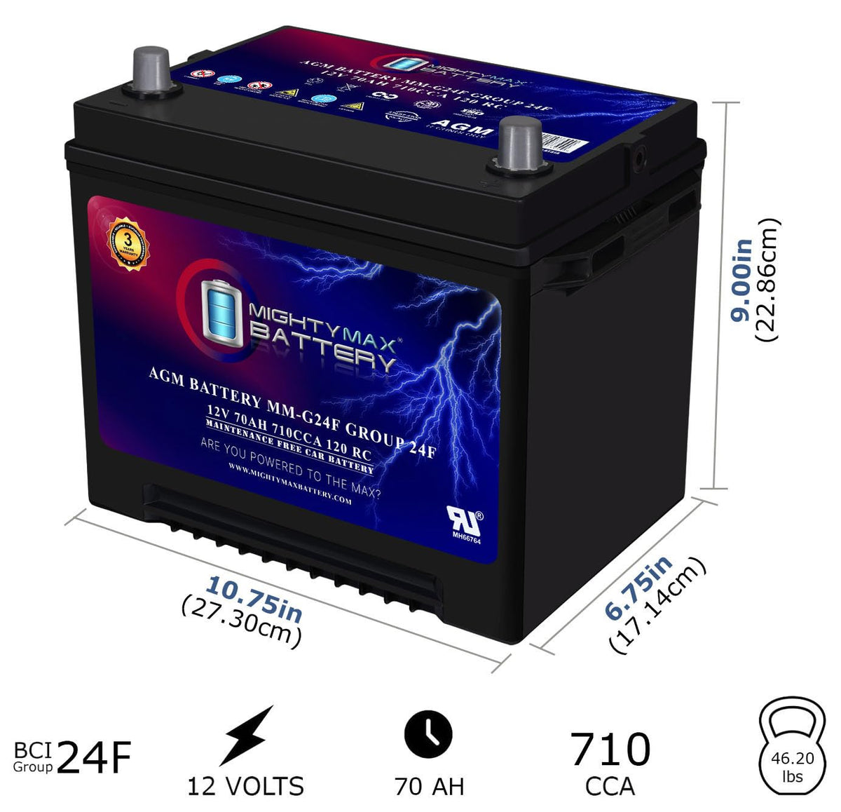 12V 70Ah AGM Replacement Battery E78072