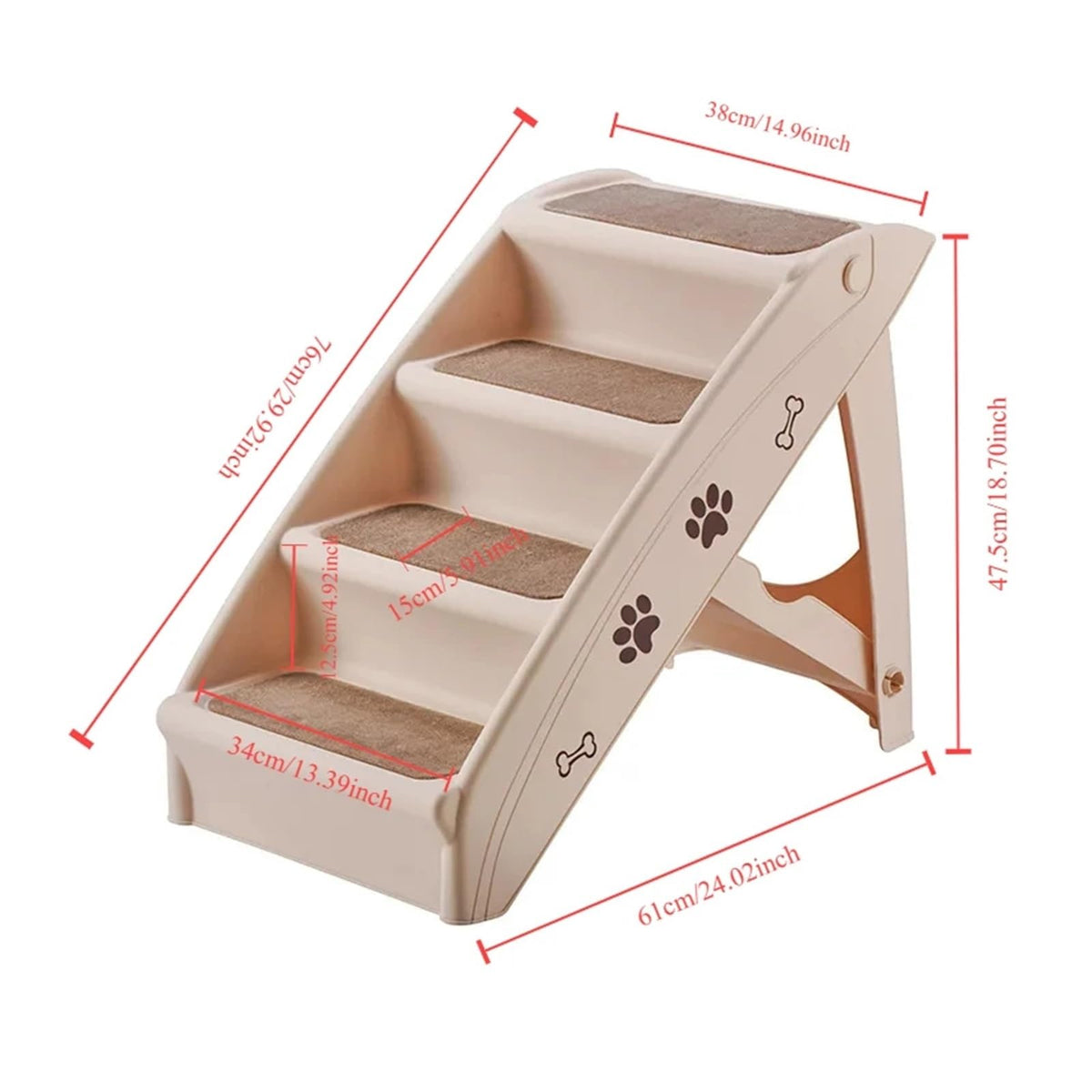 Folding Plastic 4 Steps Non-Slip Dog Stairs Light Gray T864280