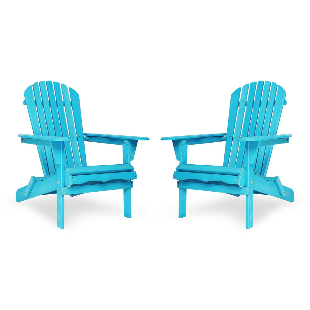Light Blue Solid Cedar Wood Folding Adirondack Chair Set of 2 A7347