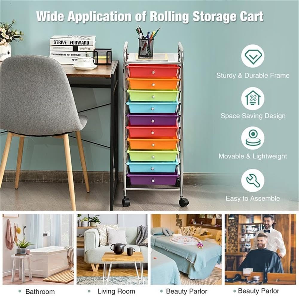 10 Drawer Rolling Storage Cart with Lockable Casters W287763