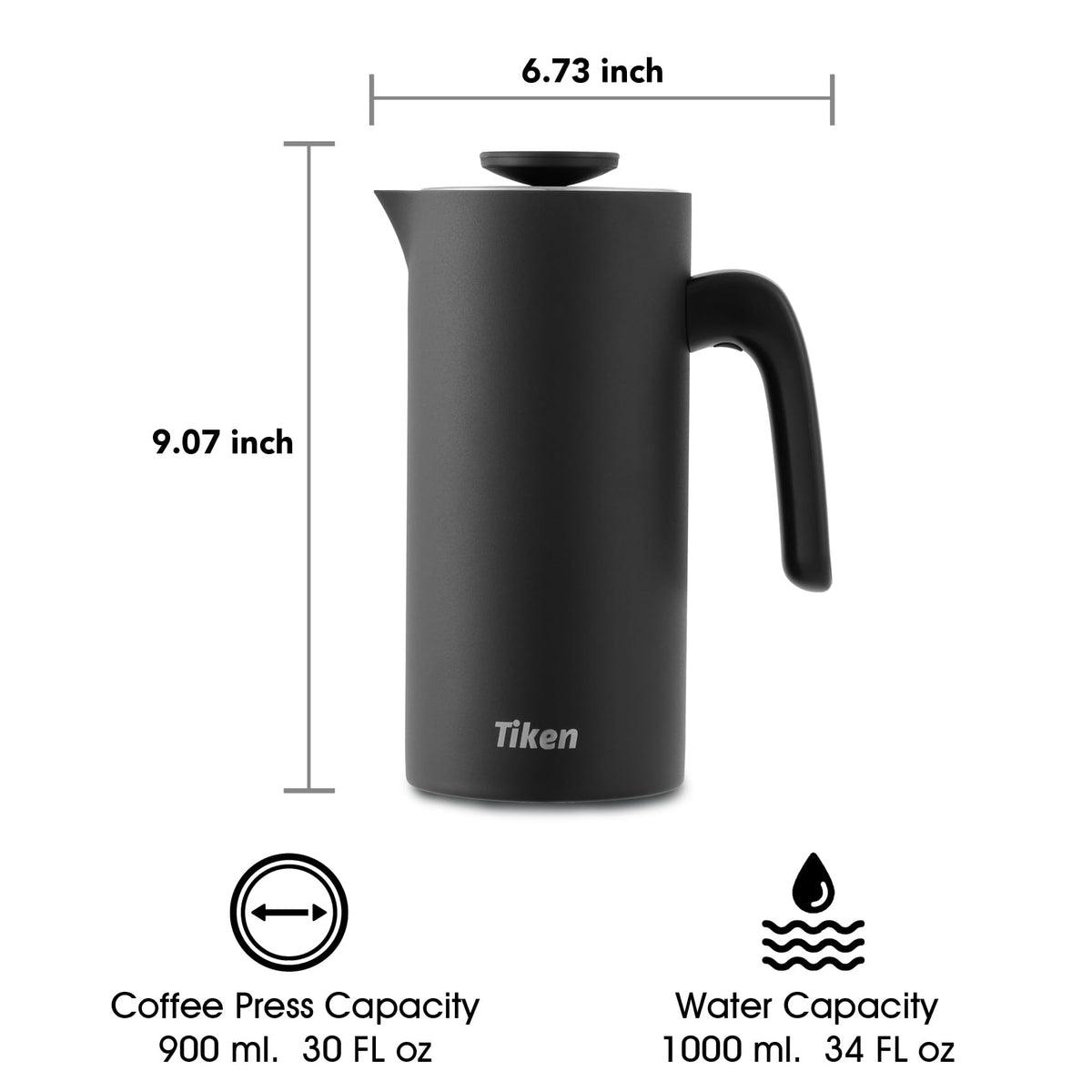 Black 34Oz Stainless Steel French Press Coffee Maker X33826