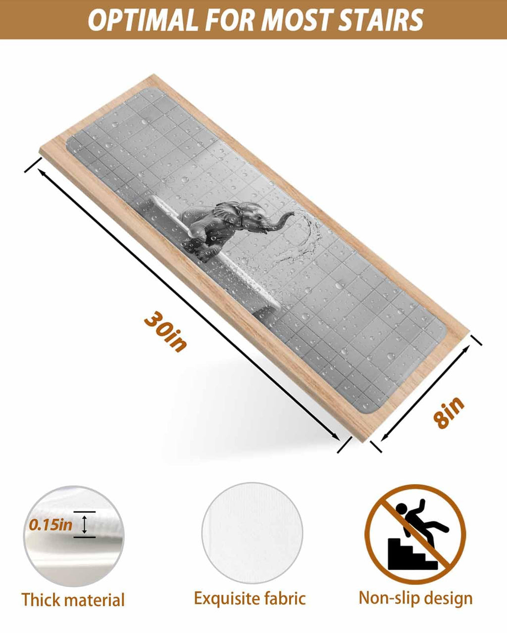 Grey Peel and Stick Stair Treads 8''x30'' 10PCS I1943