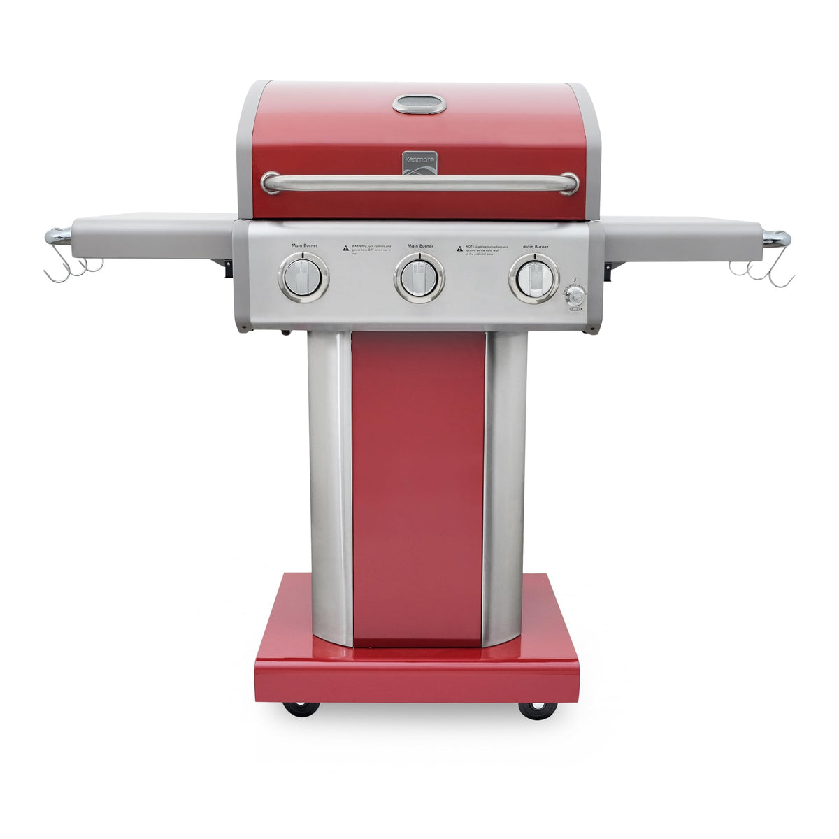 3-Burner Liquid Propane Gas Grill with Folding Sides, Wheels, 30000 BTU, Red W849514