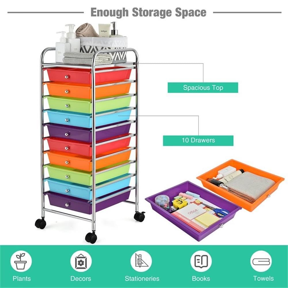 10 Drawer Rolling Storage Cart with Lockable Casters W287763