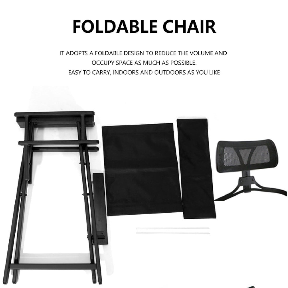 Foldable Stool with Head Rest, Portable Camping Chair, Supports Up to 300 Lbs, Gold W43787