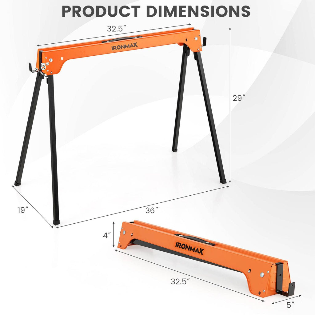 Folding Saw Horses 2 Pack 2644 LBS Capacity with Hooks F416