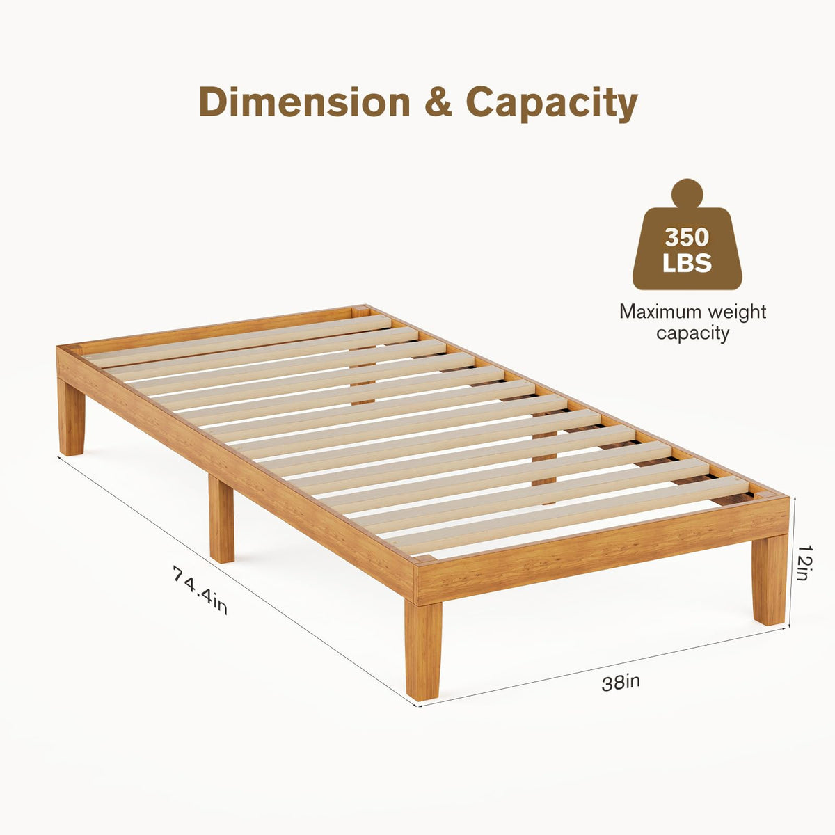 Twin Size 12 Inch Wood Platform Bed Frame E347476