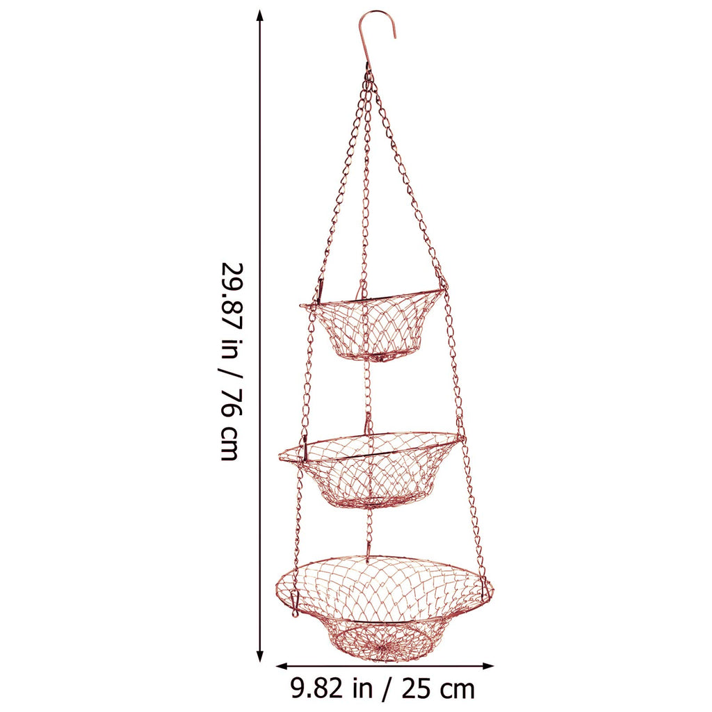 3-Tier Copper Foldable Wire Hanging Basket O4183