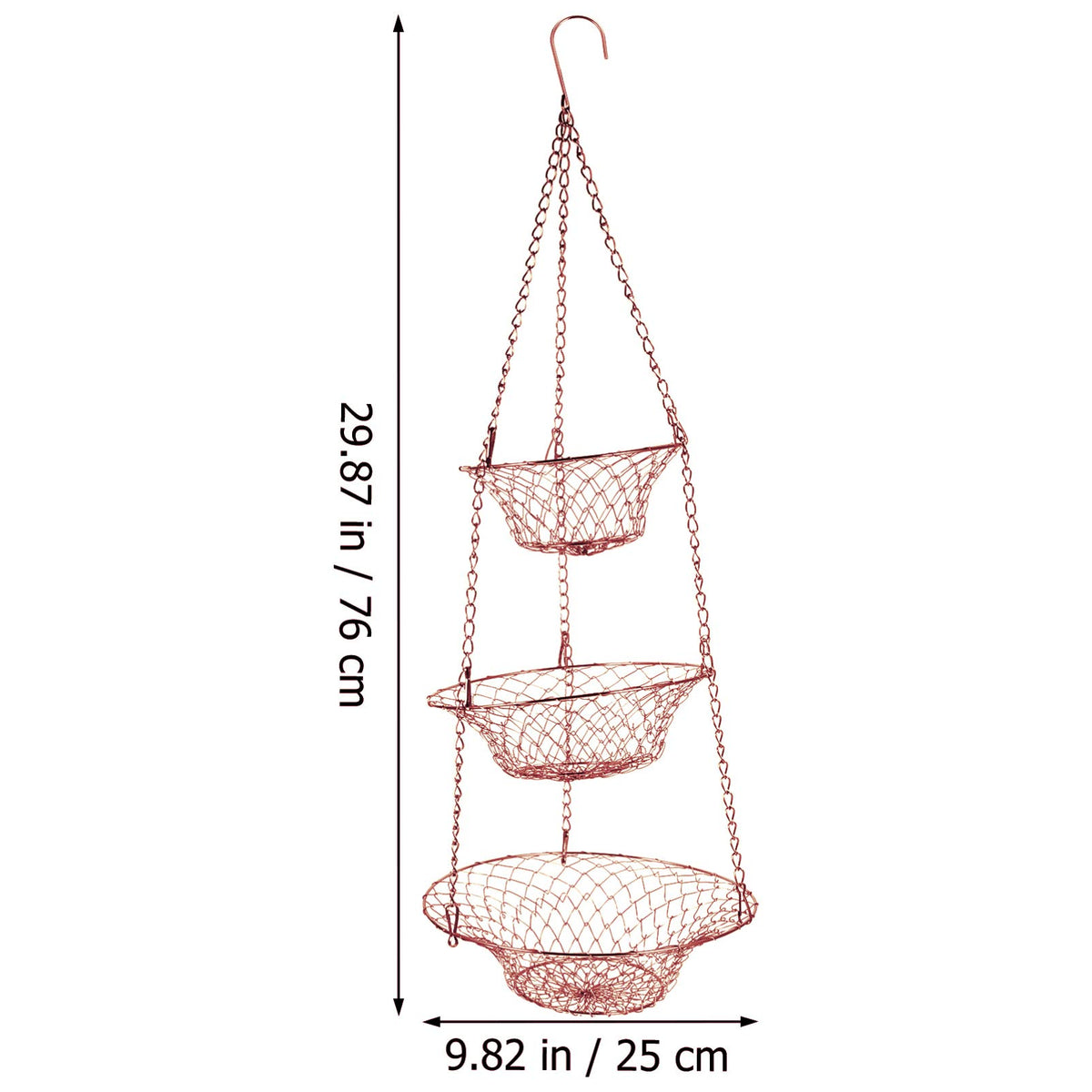 3-Tier Copper Foldable Wire Hanging Basket O4183