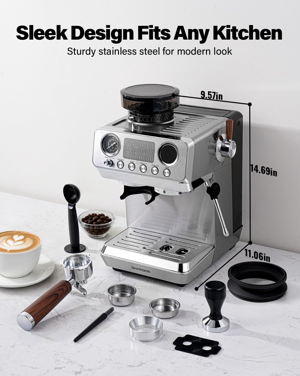 20 Bar Espresso Machine with Built-In Grinder H2607