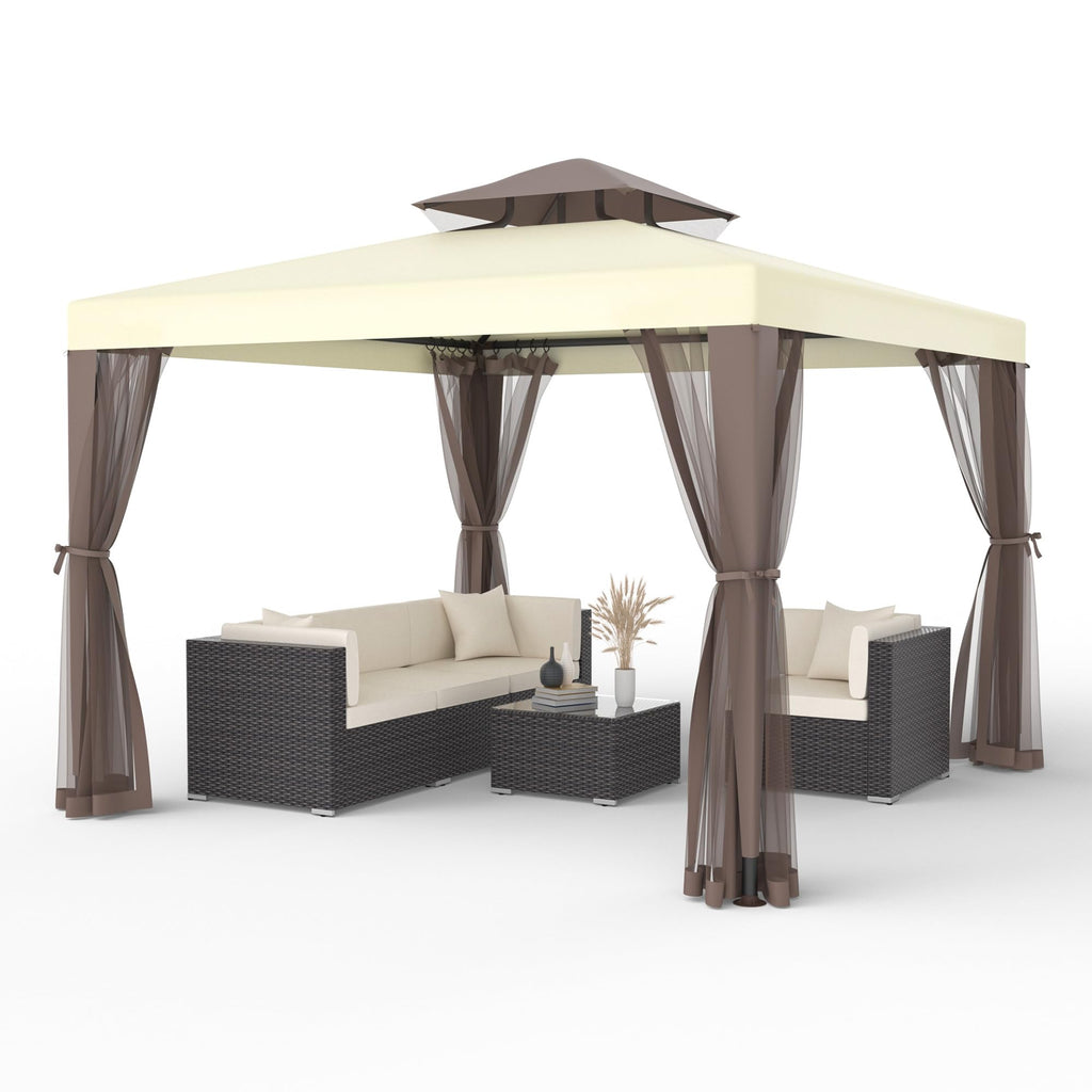 10'x10' Waterproof UV-Resistant 2-Tier Canopy Tent with Mosquito Netting F8028