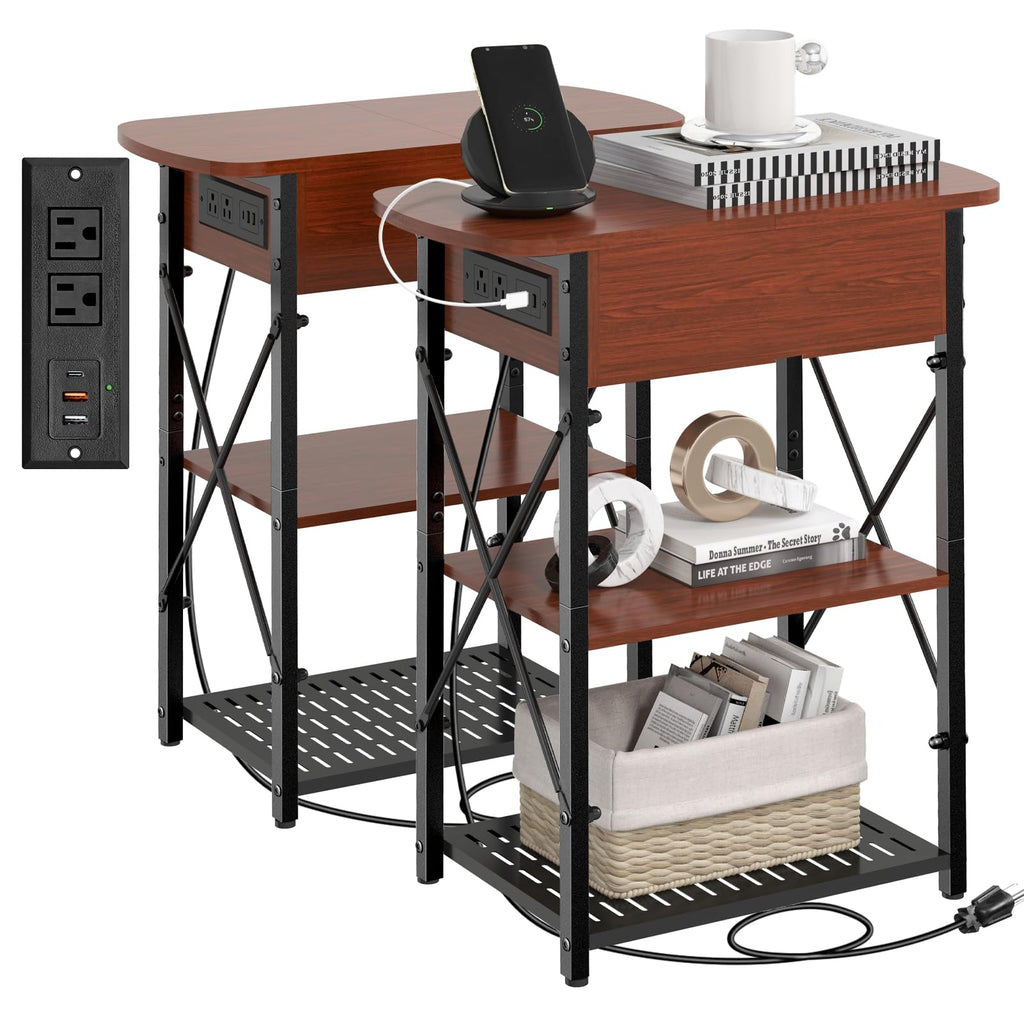Narrow Side Table with Charging Station, Set of 2 A948