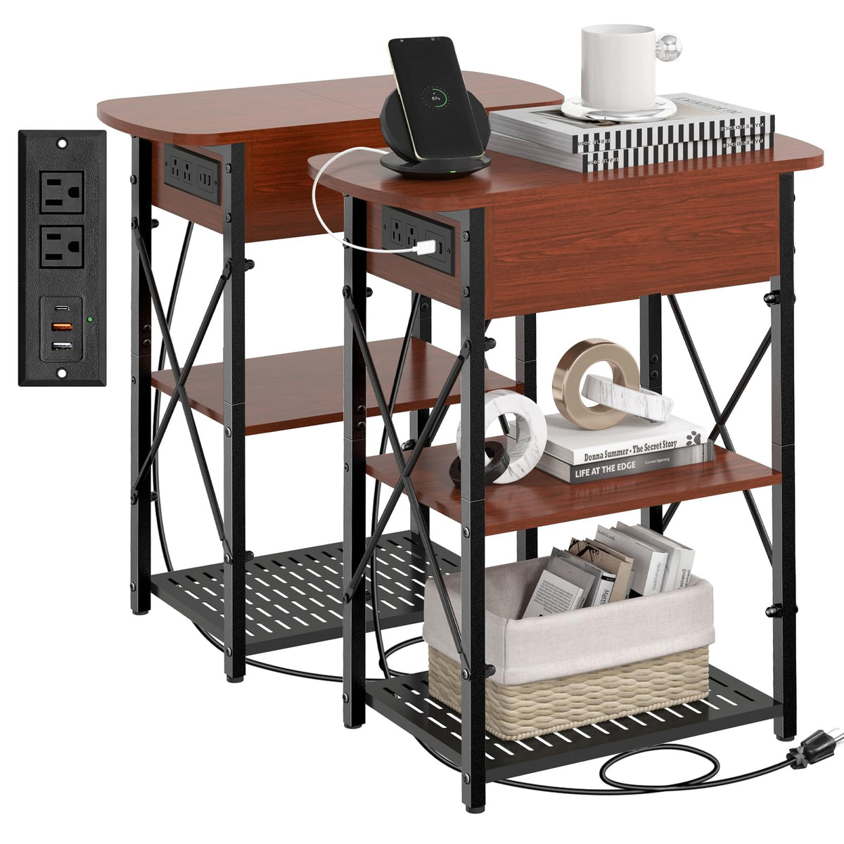 Narrow Side Table with Charging Station, Set of 2 A948