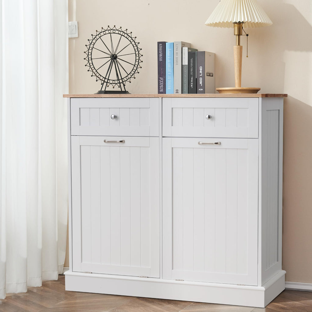 White 2x13 Gallons Tilt Out Trash Can Cabinet L36994