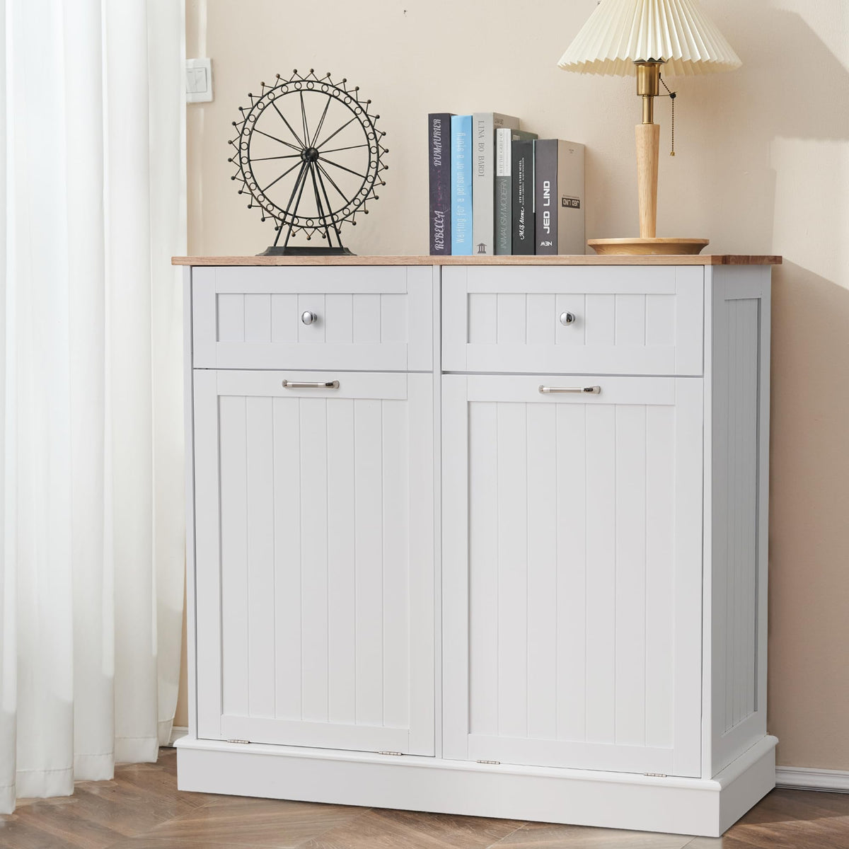White 2x13 Gallons Tilt Out Trash Can Cabinet L36994
