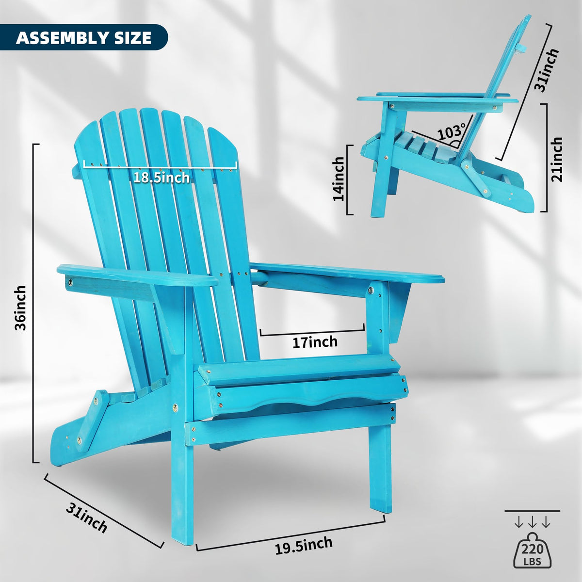 Light Blue Solid Cedar Wood Folding Adirondack Chair Set of 2 A7347