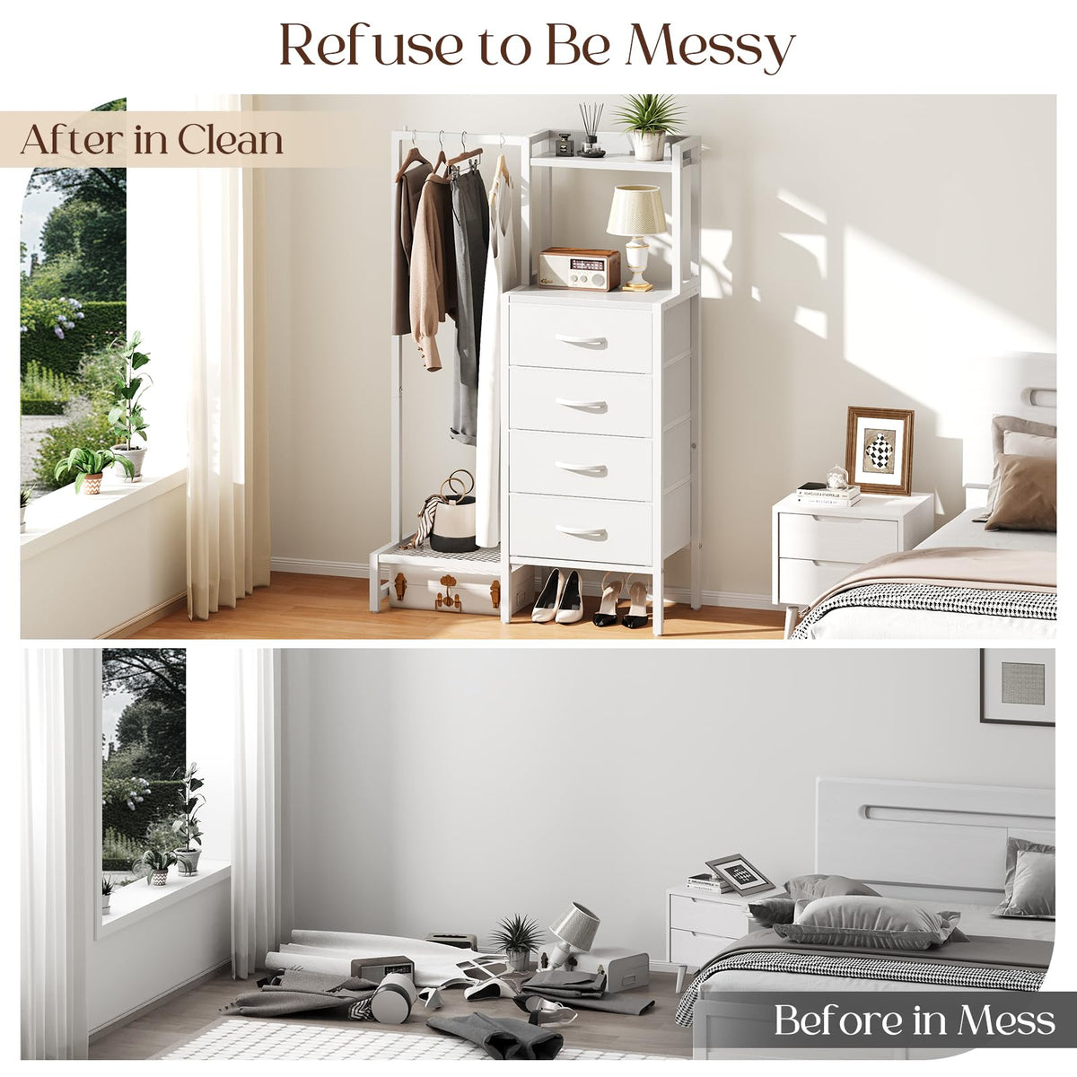 White 4 Drawer Dresser with Hanging Rack K515965