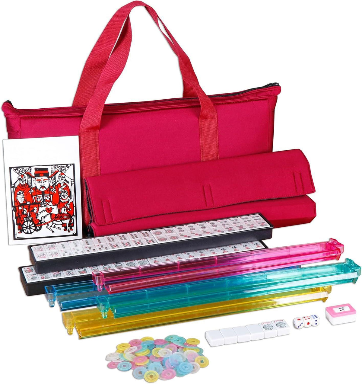 166 Tiles Mahjong Set with Racks Pushers Bag N113
