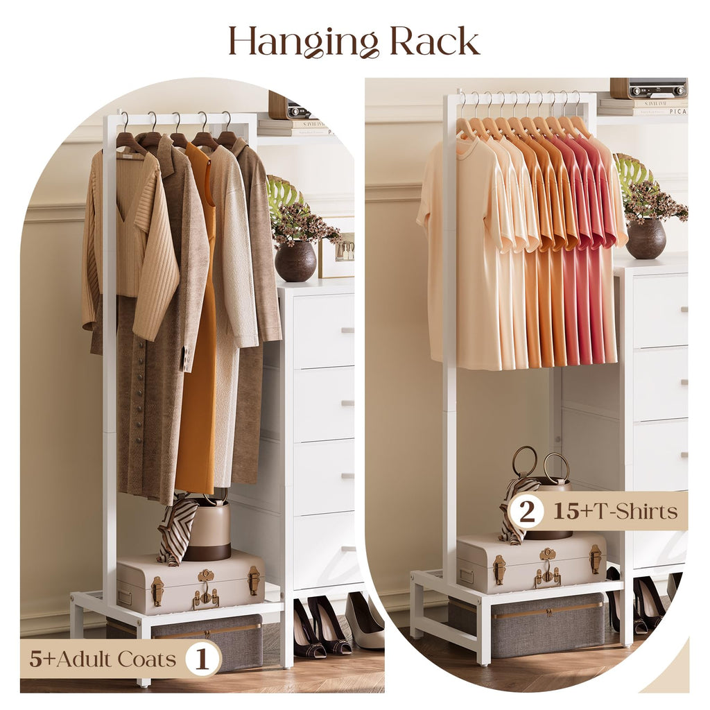 White 4 Drawer Dresser with Hanging Rack K515965