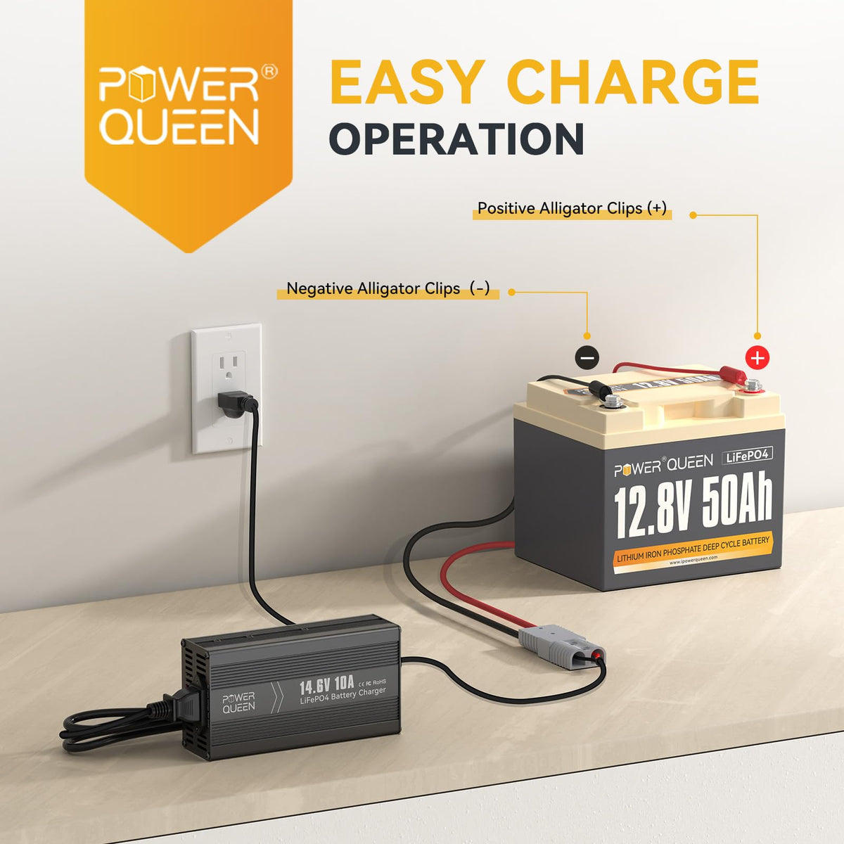 12V 50Ah LiFePO4 Battery with 14.6V 10A Charger V75847