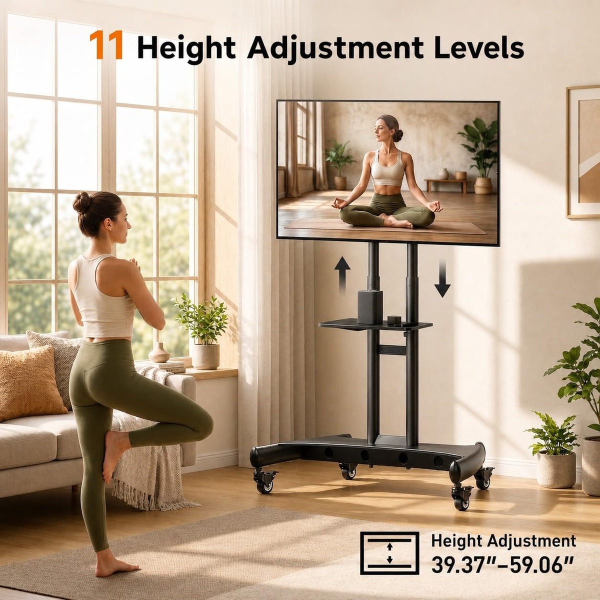 Rolling TV Stand for 32-84 Inch TV, Adjustable Height with Wheels F2540