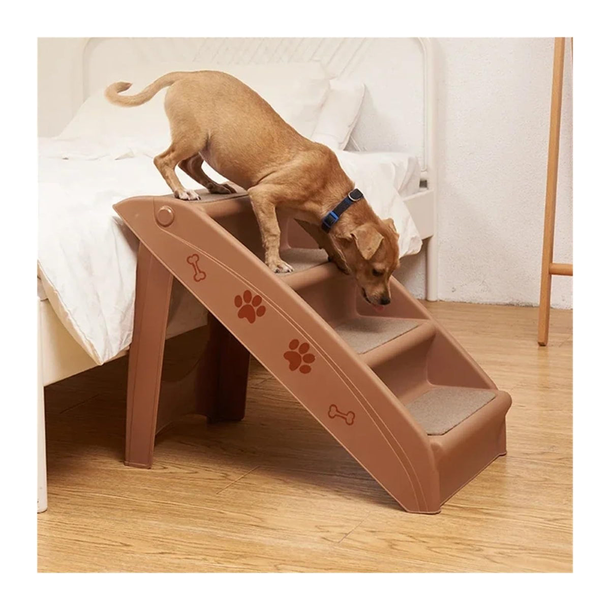 Folding Plastic 4 Steps Non-Slip Dog Stairs Light Gray T864280