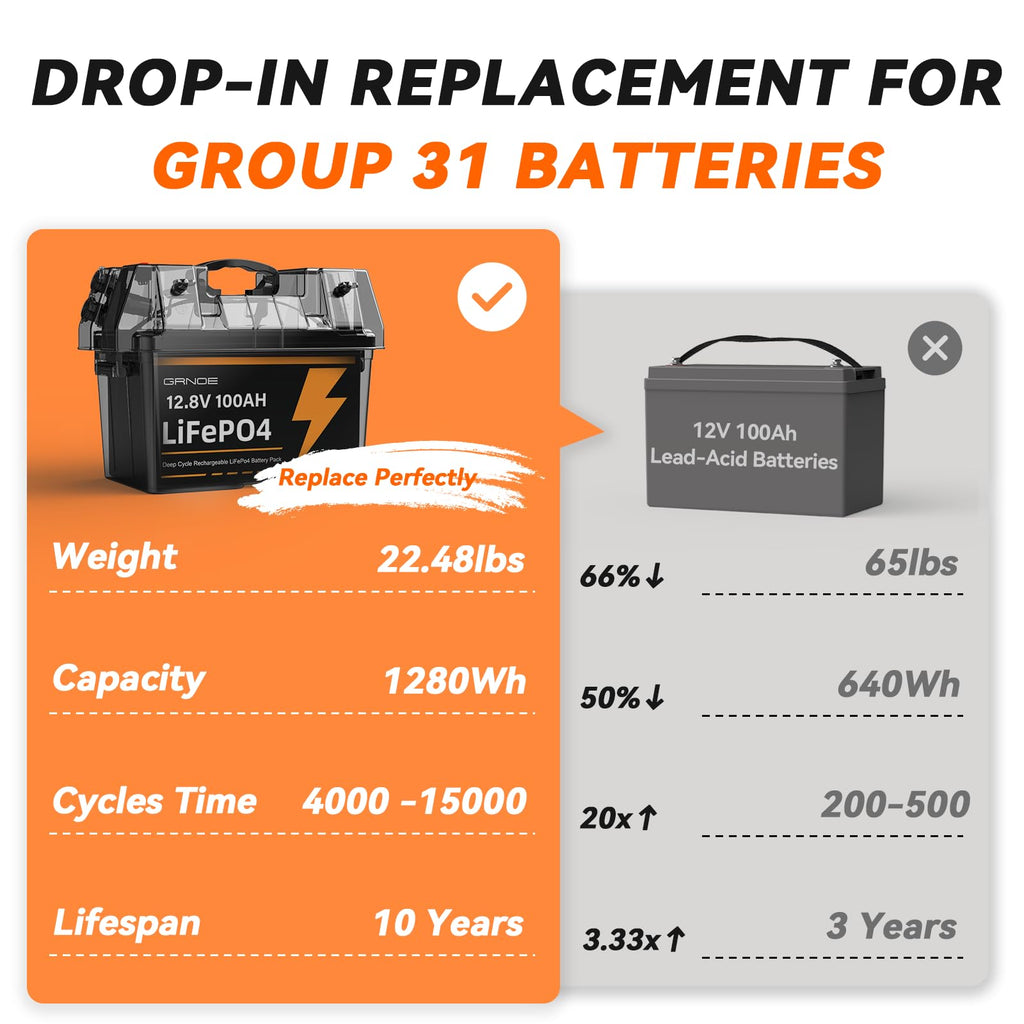 12V 100Ah LiFePO4 Lithium Battery 2-Pack with 100A BMS T831648