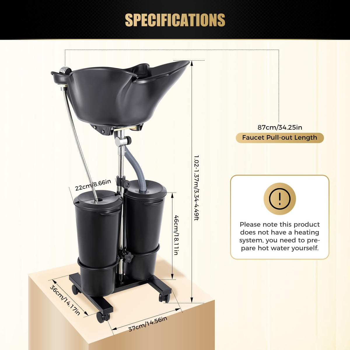 Black Height Adjustable Shampoo Bowl with Electric Pump W228146