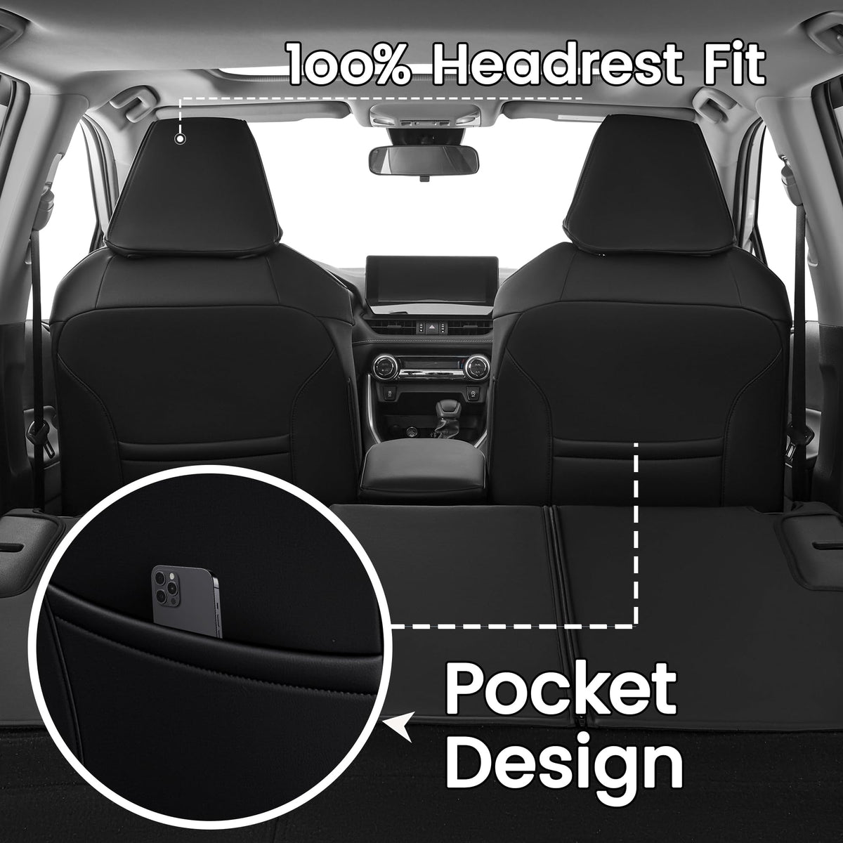 Black Leather 5 Seats Car Seat Covers Set V676