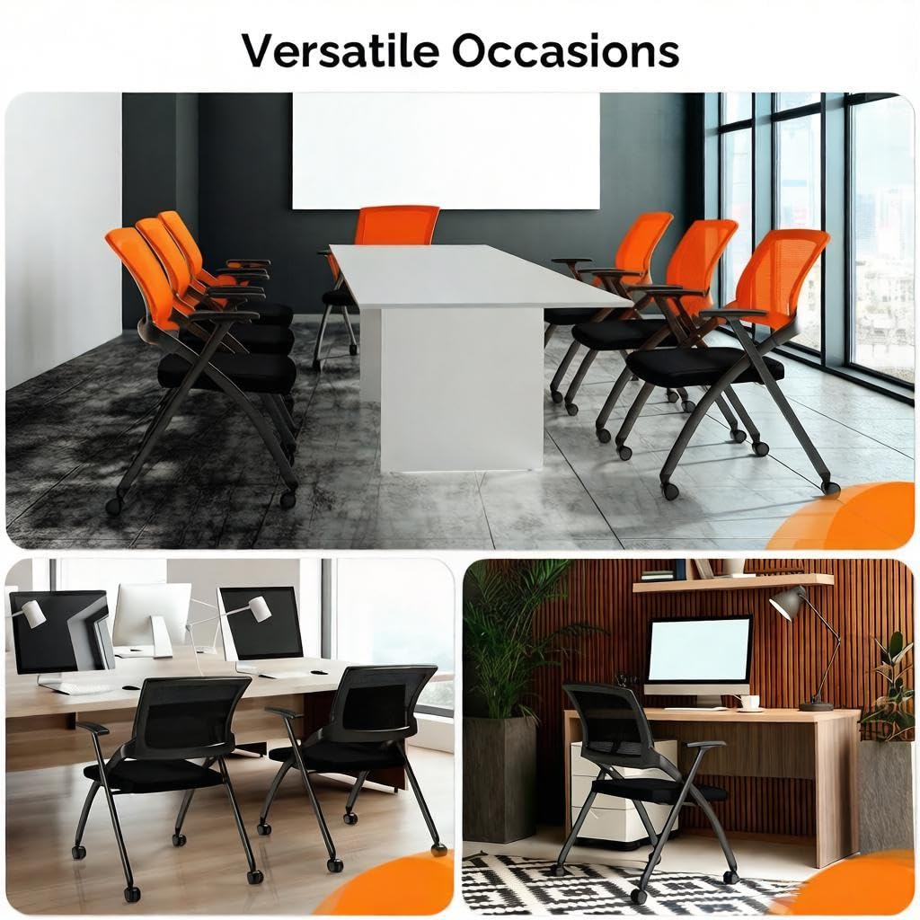 Black Stackable Folding Office Chair with Wheels X87430