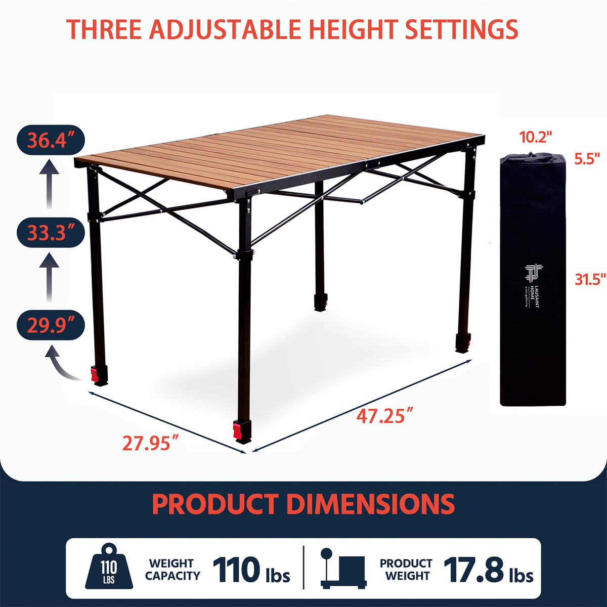 Large Adjustable Height Aluminum Camping Table Z274