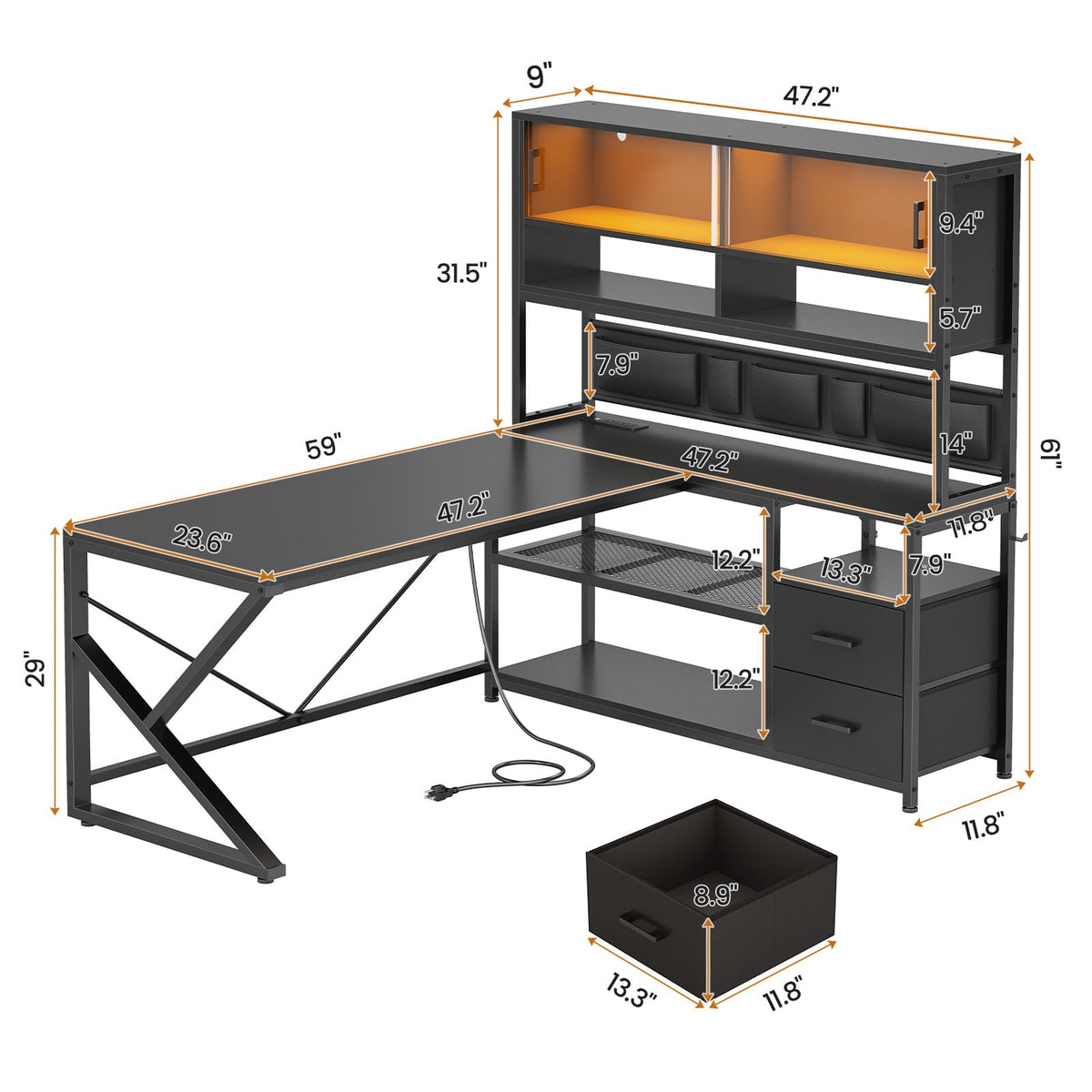 L Shaped Gaming Desk with 2 Drawer J1910