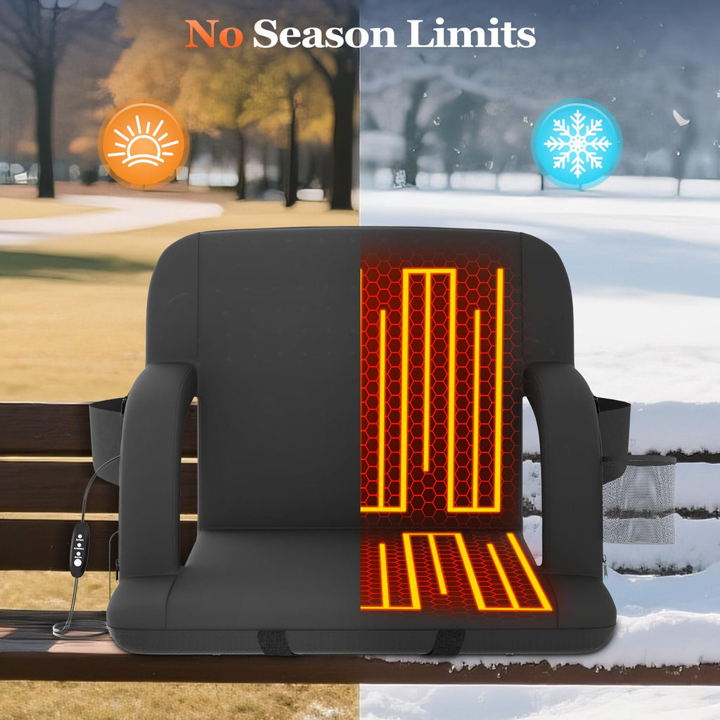 23" Heated Stadium Seats with Back Support, 2.5" Thick Cushion, 2PC T93244