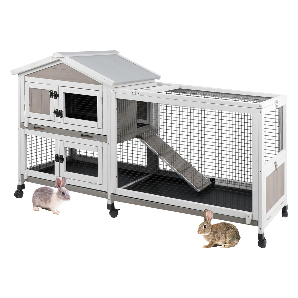 2-Tier Rabbit Hutch with Wheels N926